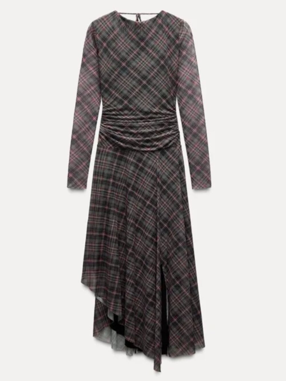 ZARA ZW Collection Women Dark Grey Sheer Plaid Midi Dress Size M or L NWT - Picture 4 of 9